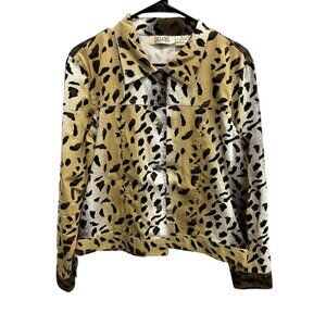 Vintage 90s Selene Sport Leopard Print Button Front Jacket Size 8